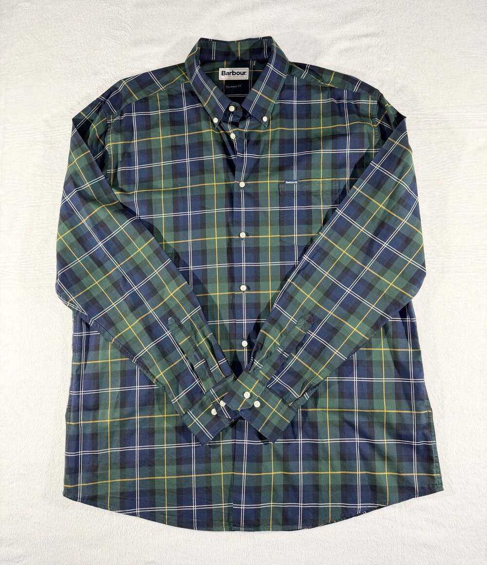 Barbour Dunoon Tailored Fit Tartan Plaid Button Down Shirt Size Xxl View 3